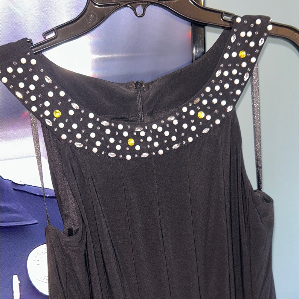 Jessica Howard Perfect Black Dress with Neckline with Pearls & Sequins Size 10 - Picture 5 of 14
